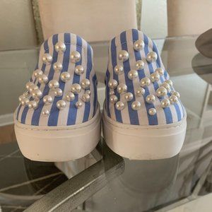 Zara Blue & White Striped Sneakers with Pearls
